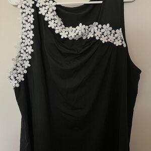 Elegant Black Tank Top with White Floral Accents